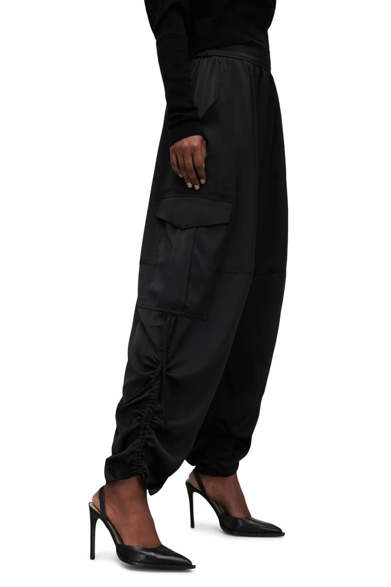 Kaye Ruched Cargo Pants, Alternate, color, BLACK