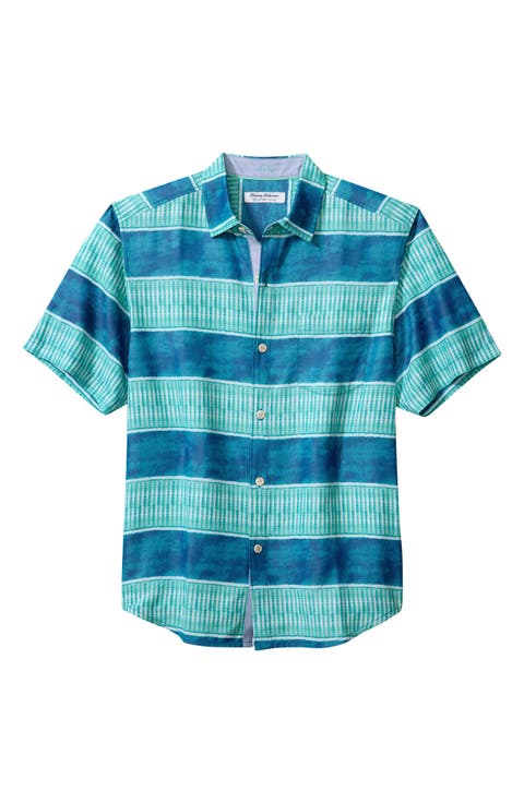 Coconut Point IslandZone® Rivera Stripe Short Sleeve Button-Up Shirt