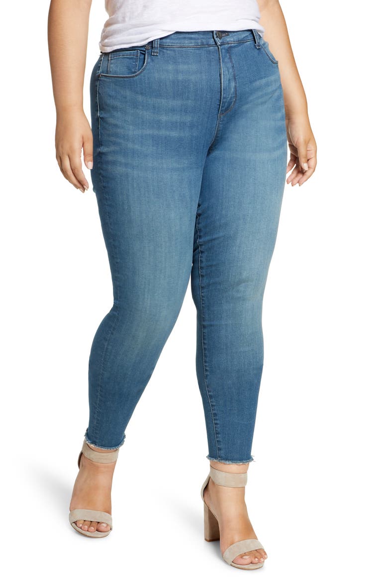High Waist Fray Hem Skinny Jeans, Main, color, THOUGHTFULNESS