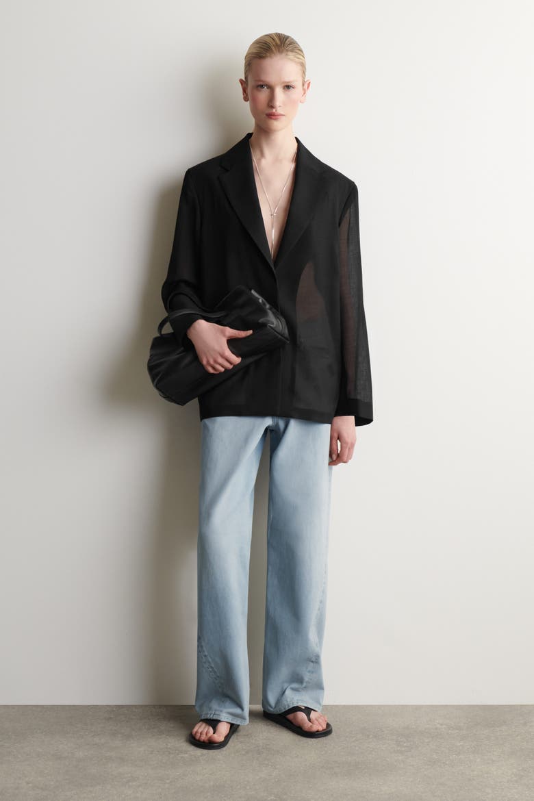 Fluid Wool-voile Blazer, Alternate, color, BLACK