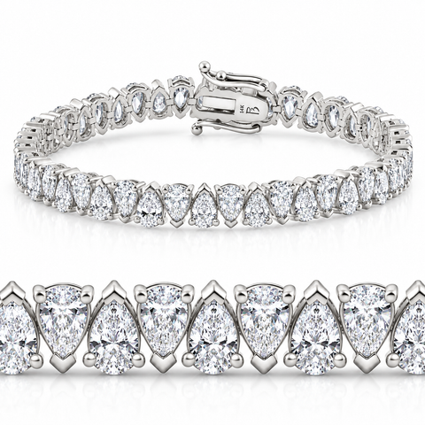 10Ct Pear Shape Diamond Tennis Bracelet Wide 14k Gold Lab Grown