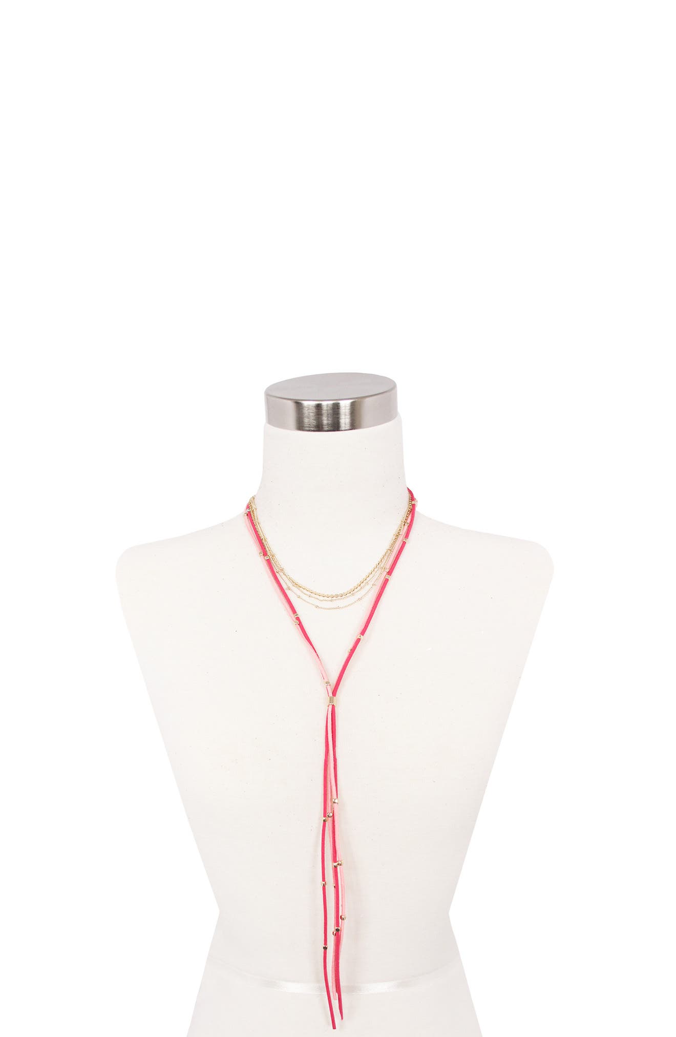 OLIVIA WELLES Layered Chain and Suede Lariat Necklace