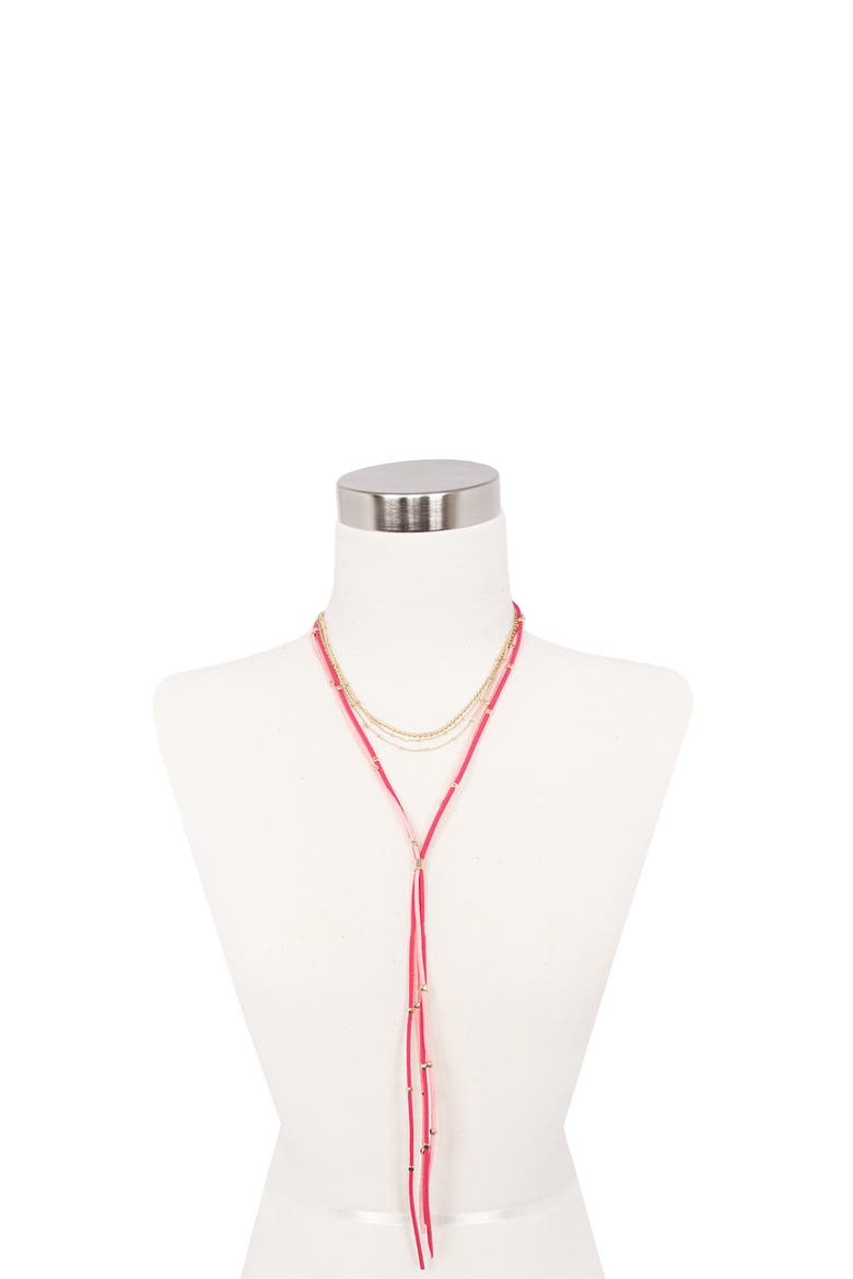 Layered Chain and Suede Lariat Necklace, Main, color, GOLD / PINK