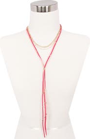 OLIVIA WELLES Layered Chain and Suede Lariat Necklace