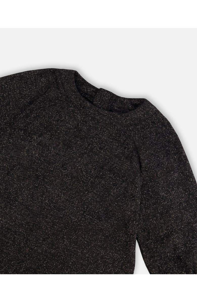 Deux par Deux Girl's Bi-Material Long Sleeve Dress With Frill Shimmering Black, Alternate, color, 