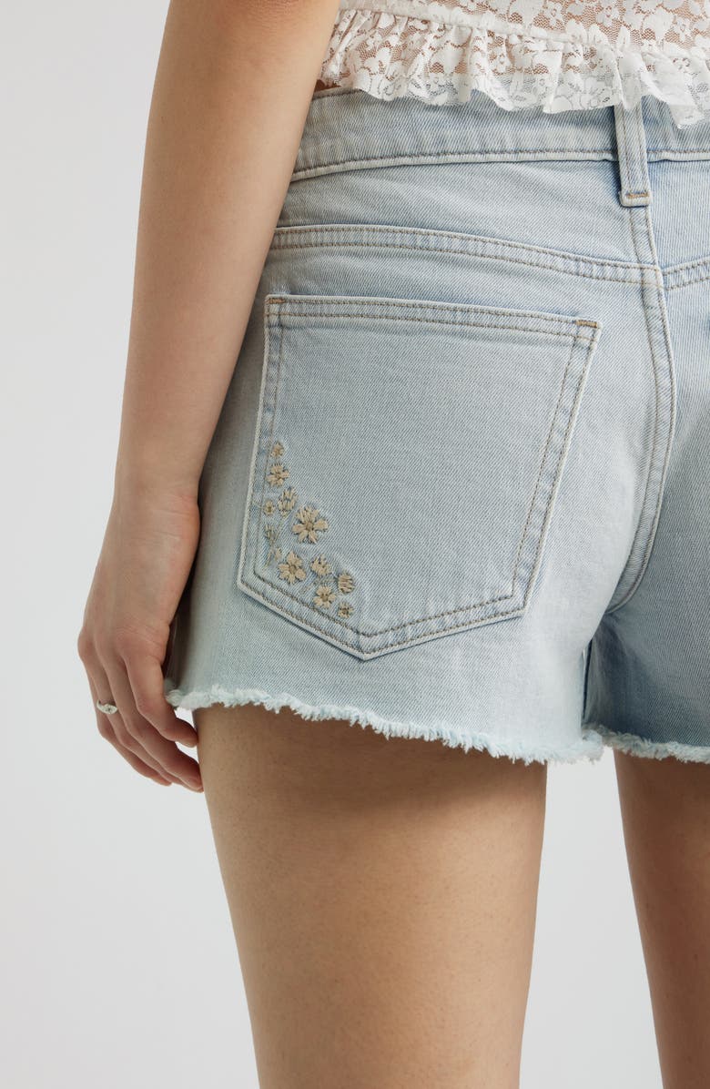 BP. Festival Fray Hem Denim Shorts, Alternate, color, Sunset Wash