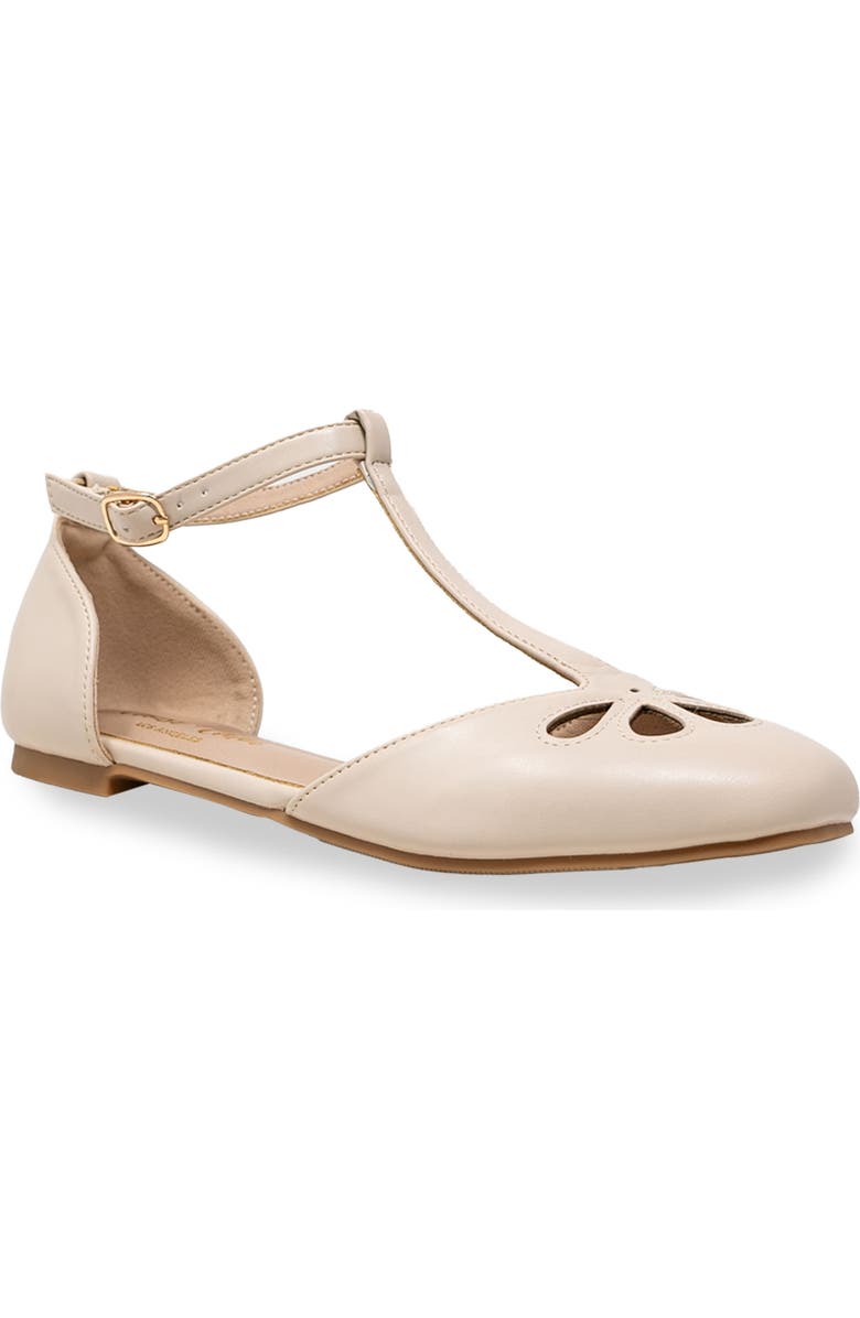 CHASE AND CHLOE Fergie T-Strap Ballerina Flat, Main, color, Beige