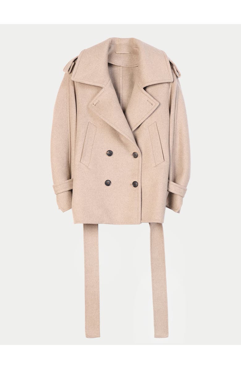 Gobi Cashmere Trench-Style Cashmere Peacoat, Alternate, color, Taupe