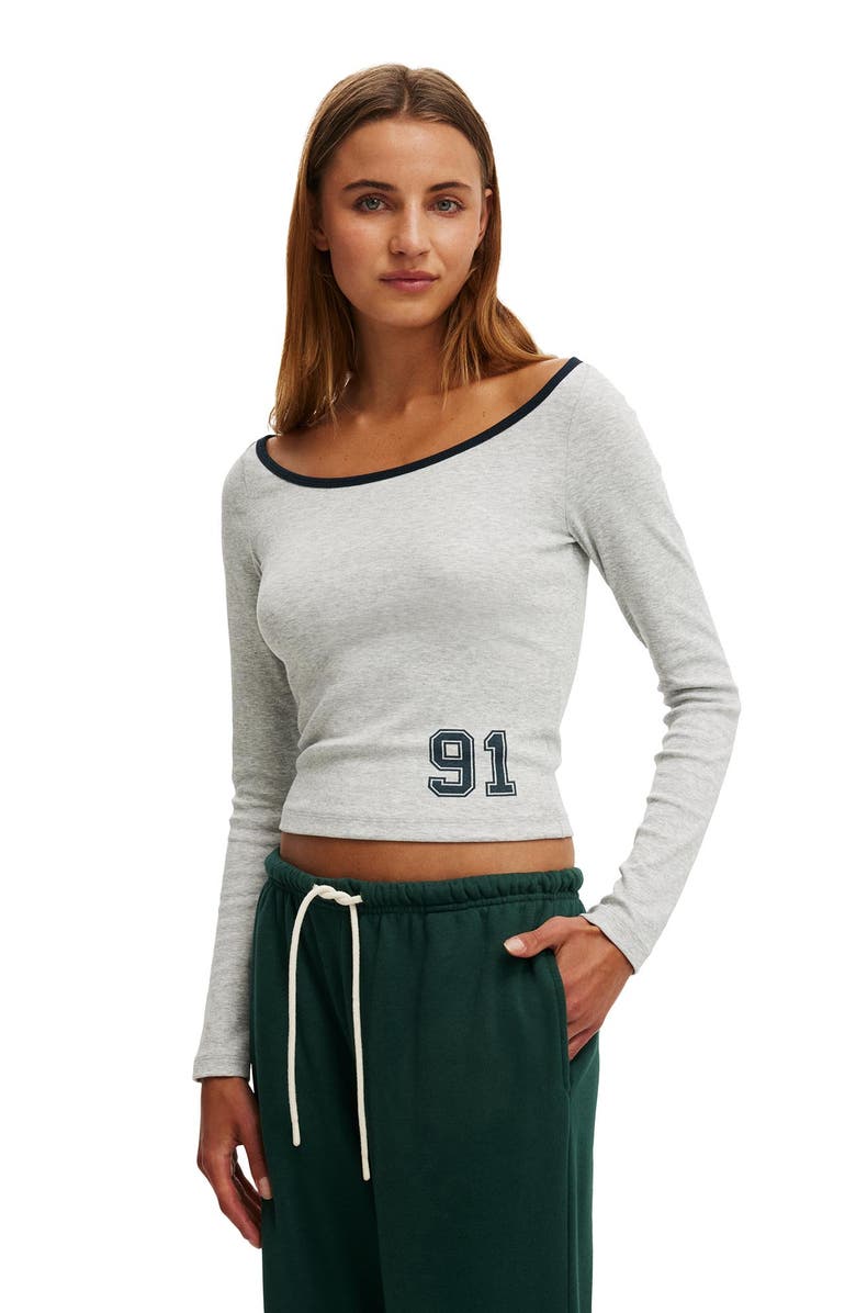 Cotton On Women's The Ls Off Shoulder Graphic Tee, Main, color, 91  Soft Grey Marle