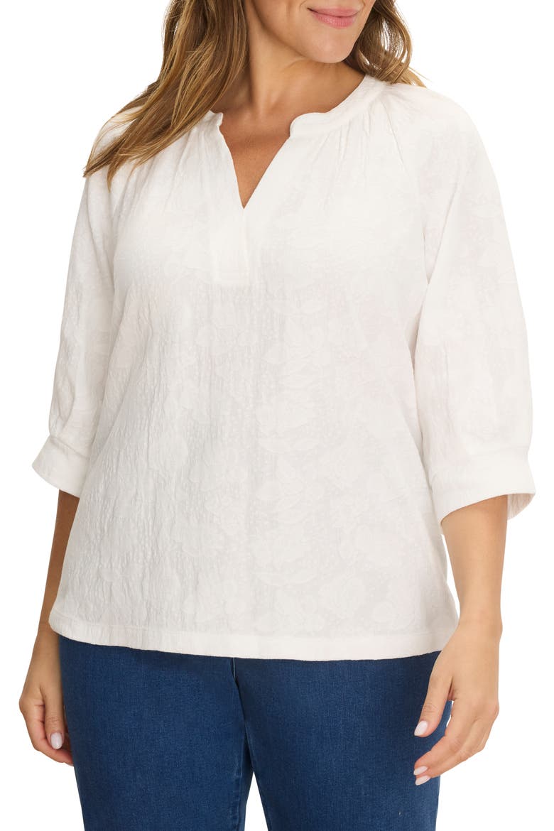 Lace Split Neck Top, Main, color, PAPER WHITE
