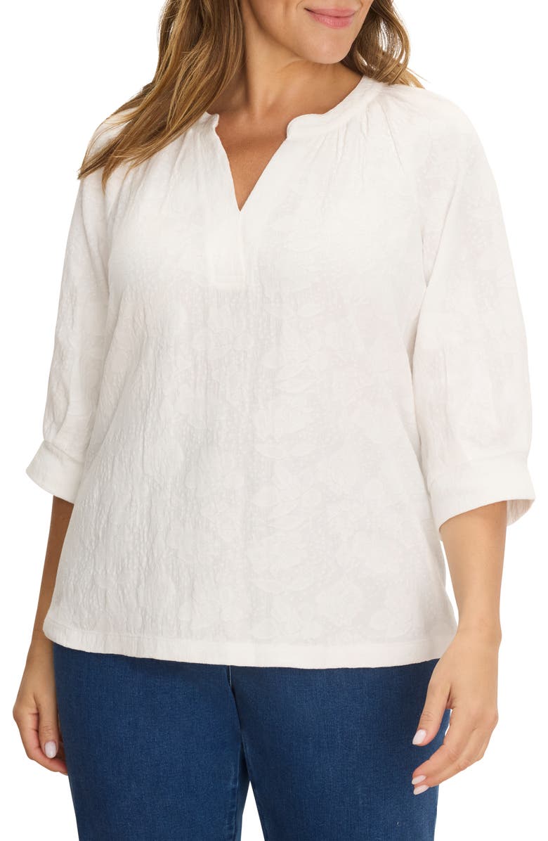 NZT by NIC+ZOE Lace Split Neck Top, Main, color, Paper White