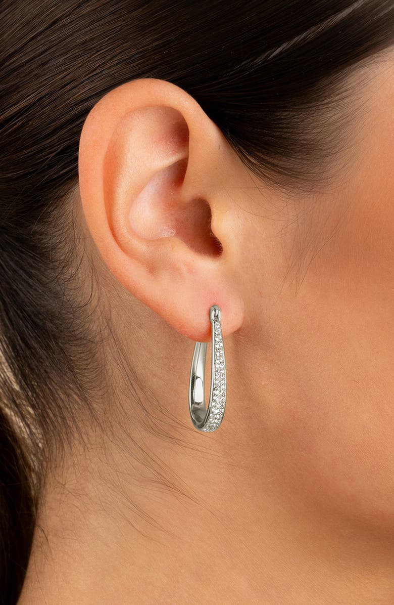 Sterling Forever Cheryl Pavé Cubic Zirconia Teardrop Hoop Earrings, Alternate, color, Silver