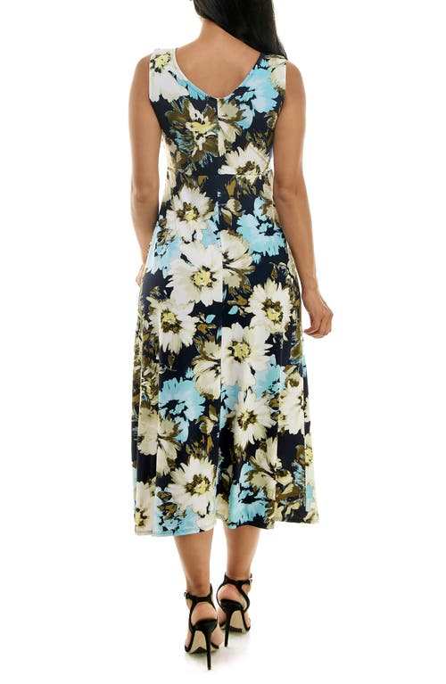 Nina Leonard Tie Front Sleeveless Midi Dress In Green