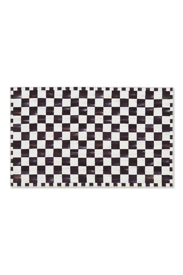 Courtly Checkered Machine Washable Rug, Main, color, BLACK