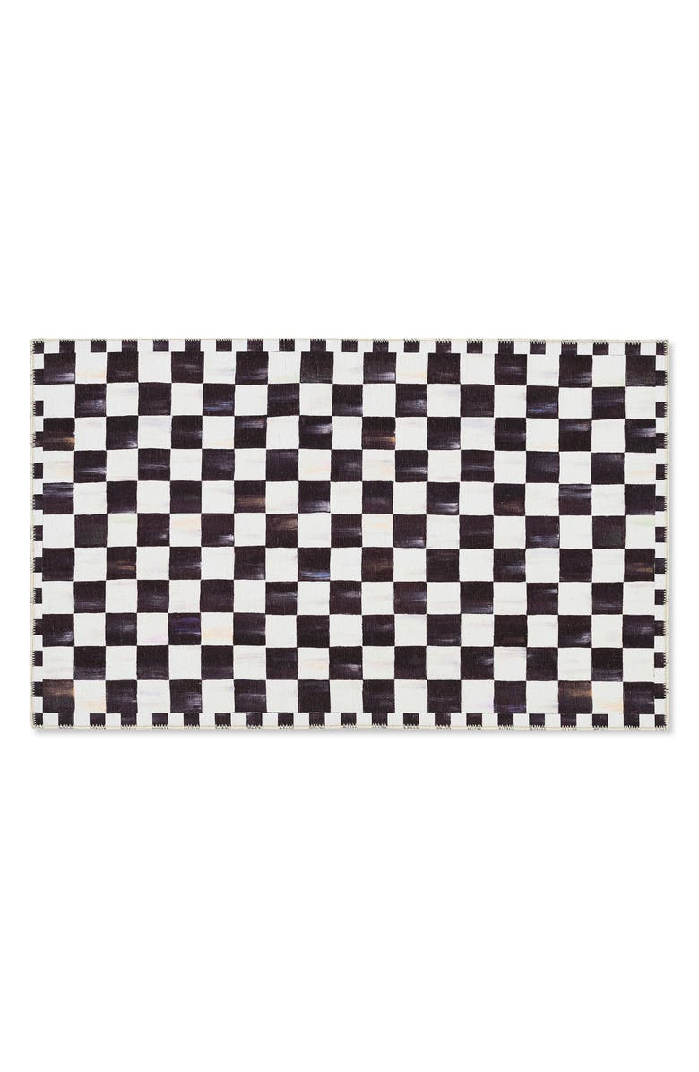 MACKENZIE CHILDS Courtly Checkered Machine Washable Rug, Main, color, Black