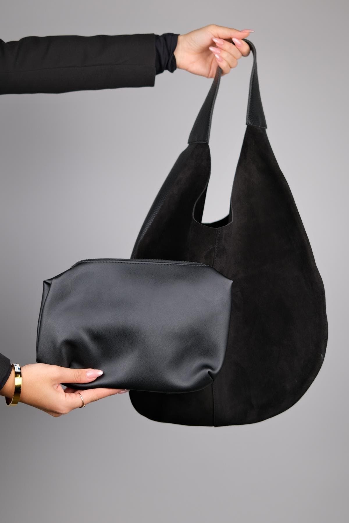 Forever & Always Shoes PUJA Leather Shoulder Bag, Alternate, color, Black Suede