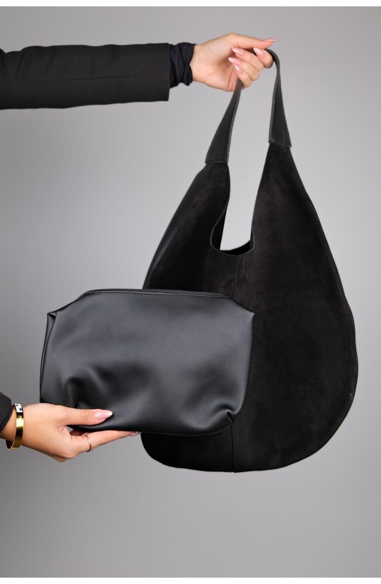 Forever & Always Shoes PUJA Leather Shoulder Bag, Alternate, color, Black Suede