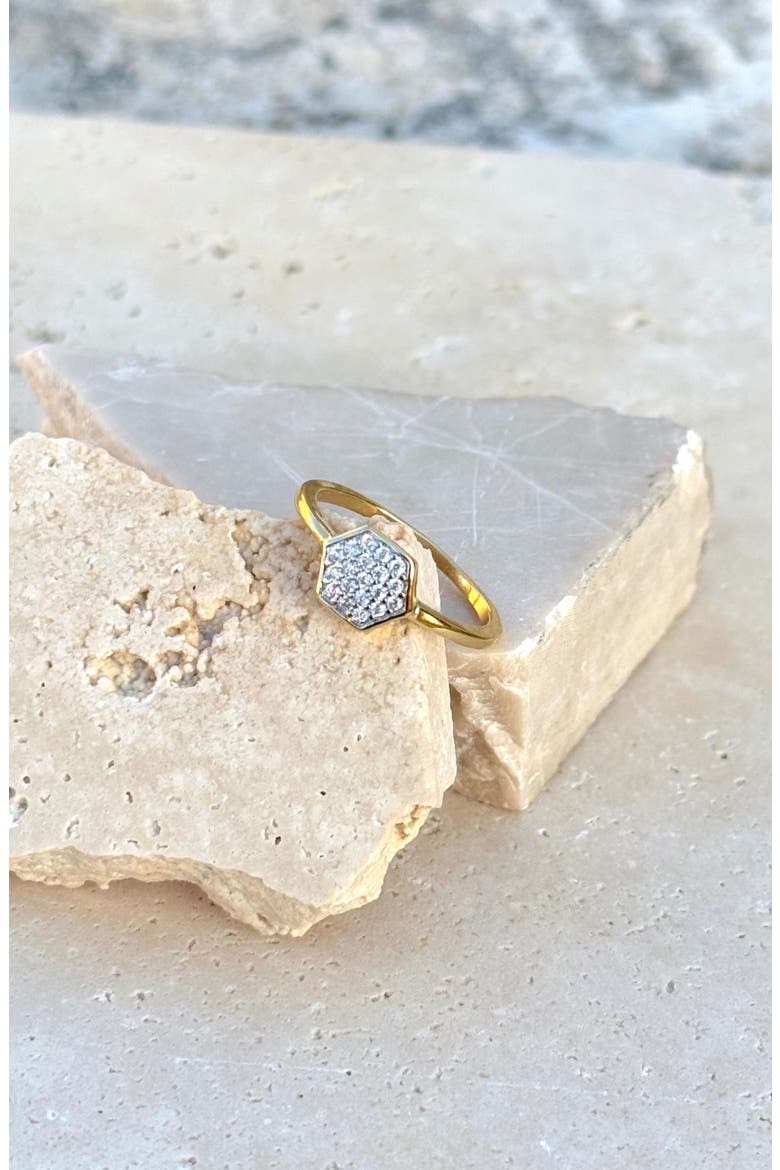 14K Gold Plated Pavé Cubic Zirconia Mini Hexagon Ring, Alternate, color, GOLD