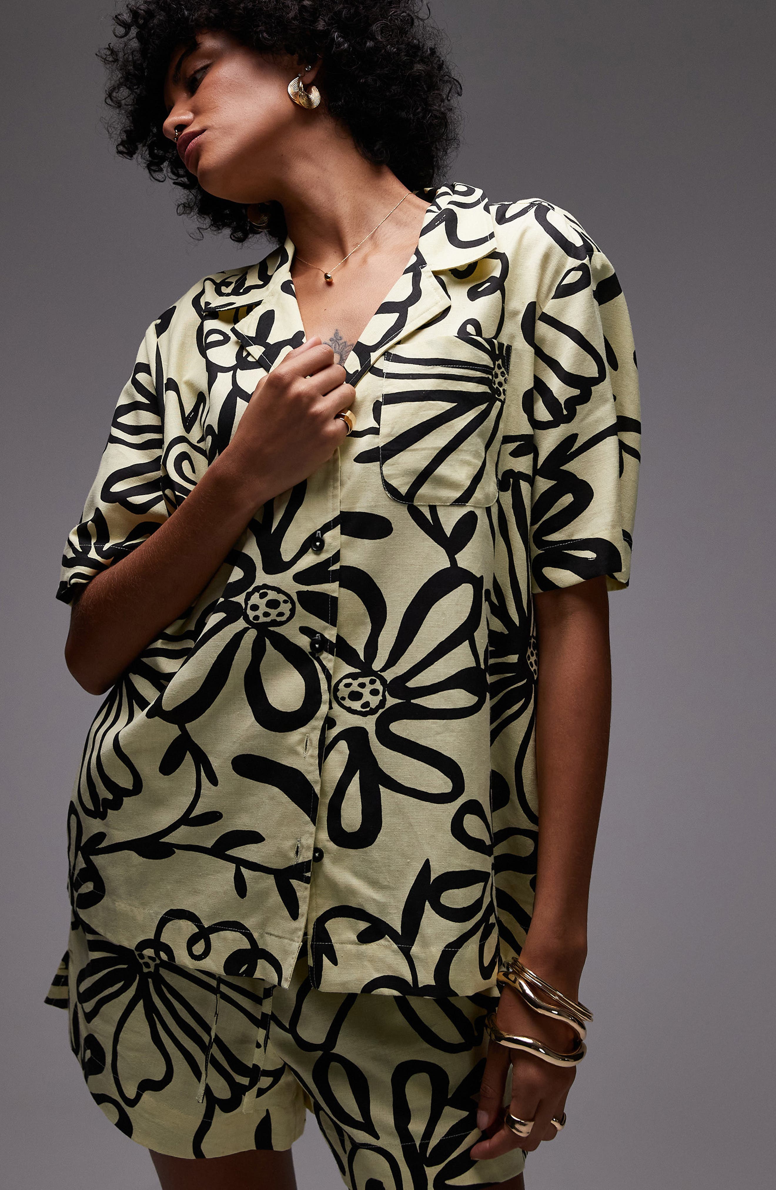 Topshop Cotton & Hemp Button-Up Resort Shirt