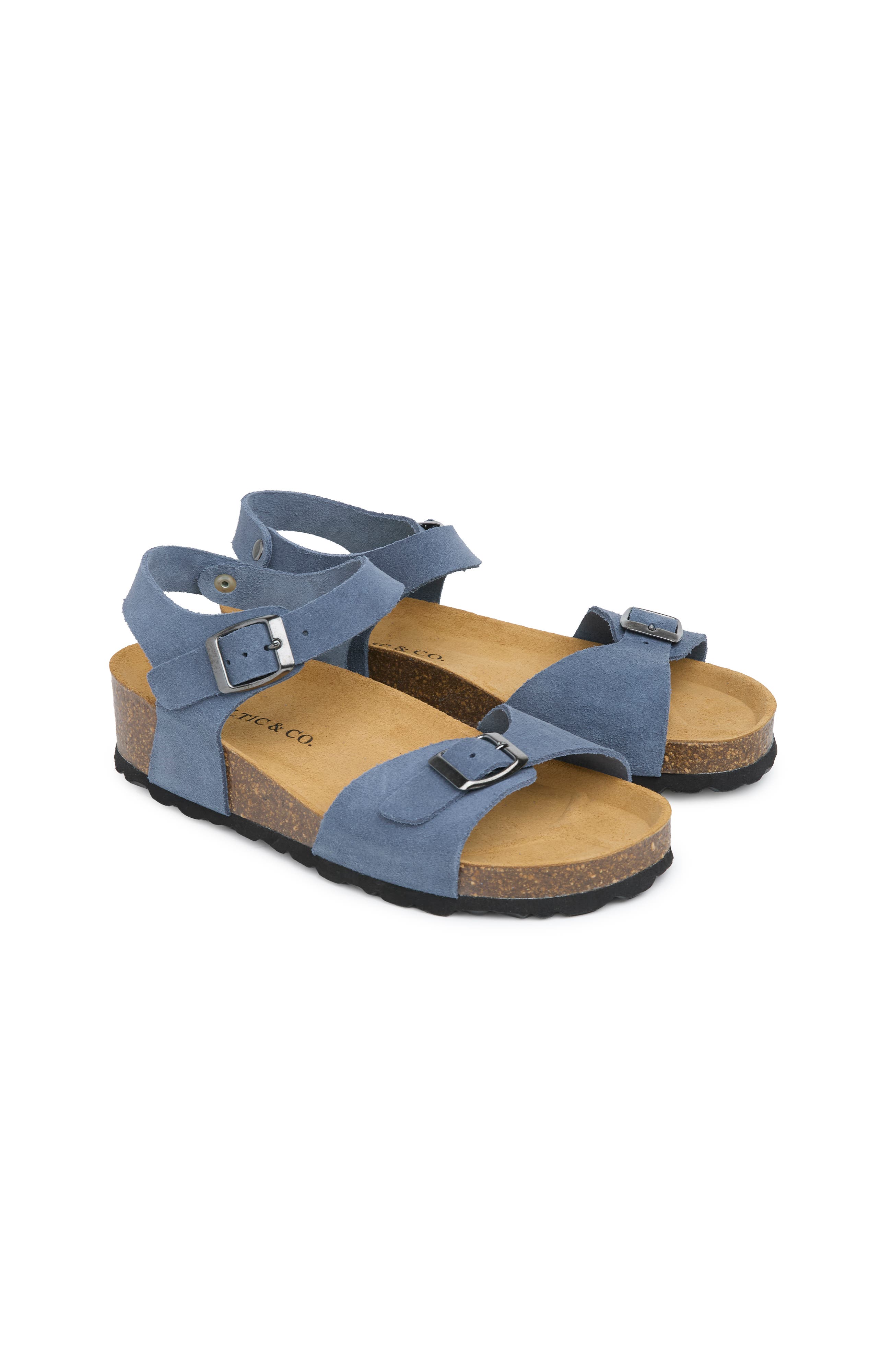 Celtic & Co. Low Wedge Double Buckle Suede Sandal, Alternate, color, Cobalt