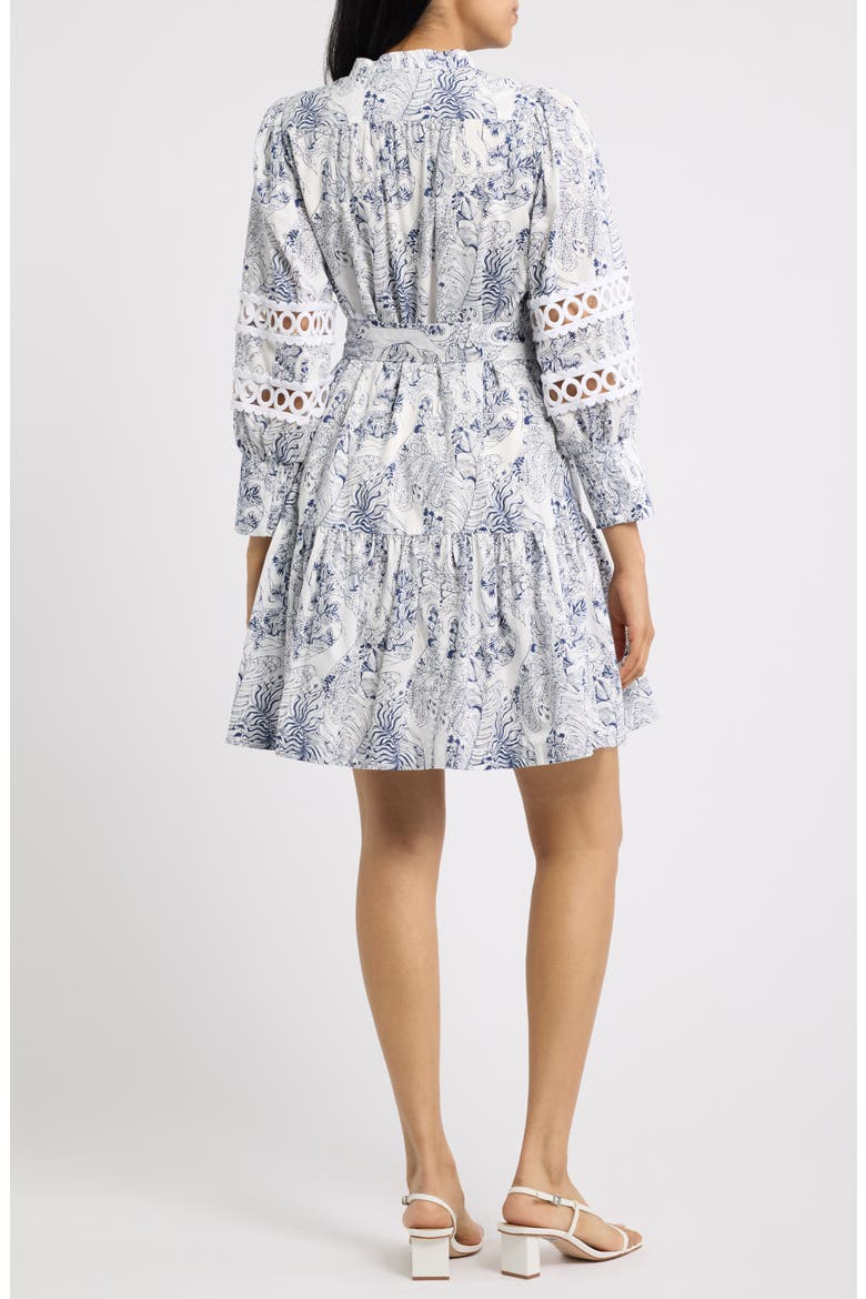 Drena Print Tie Waist Long Sleeve Shirtdress, Alternate, color, COCONUT LIL PALM PROWL
