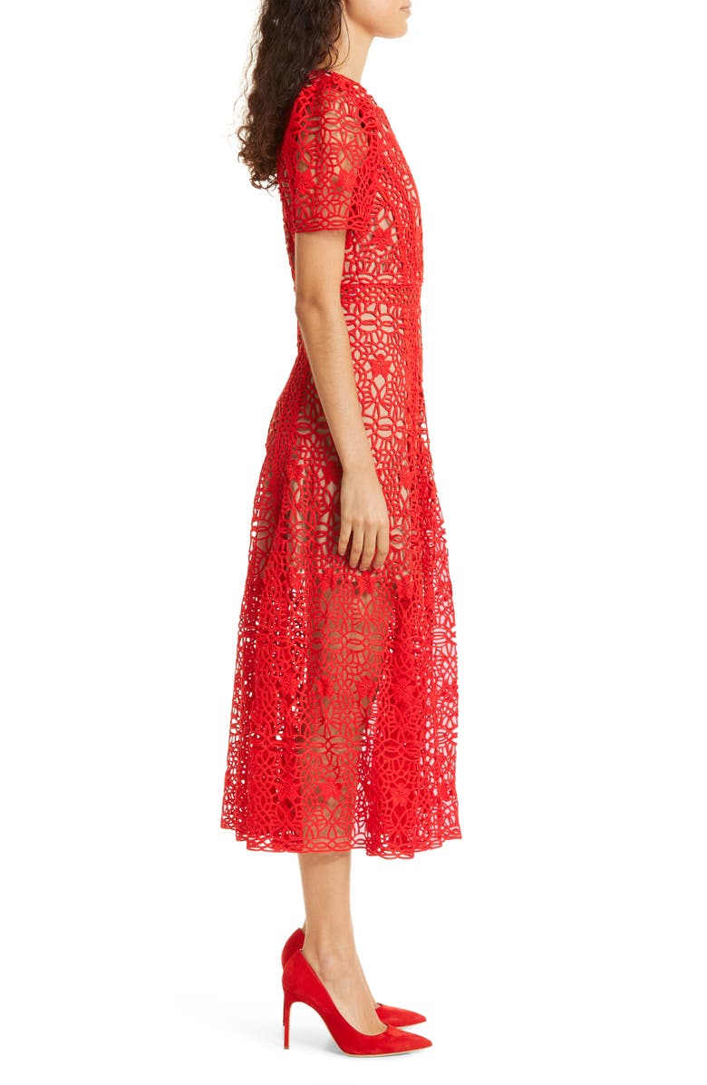 Self-Portrait Guipure Lace Midi Dress, Alternate, color, 