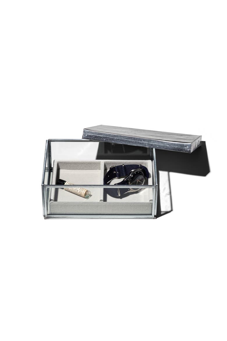 Jewelry Glass Box W/Recycle Steel Lid, Main, color, Steel
