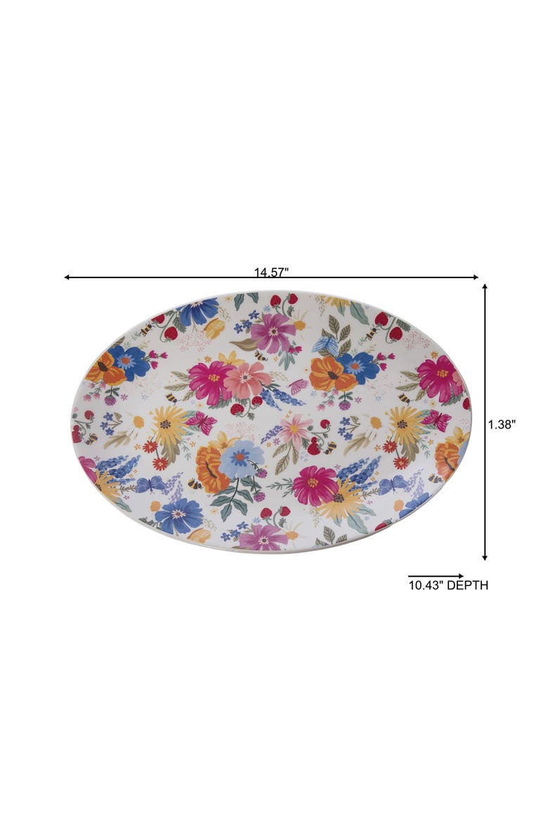 Dolomite Floral Spring Platter Multicolored for Spring Serving and Entertaining, Alternate, color, Off-White