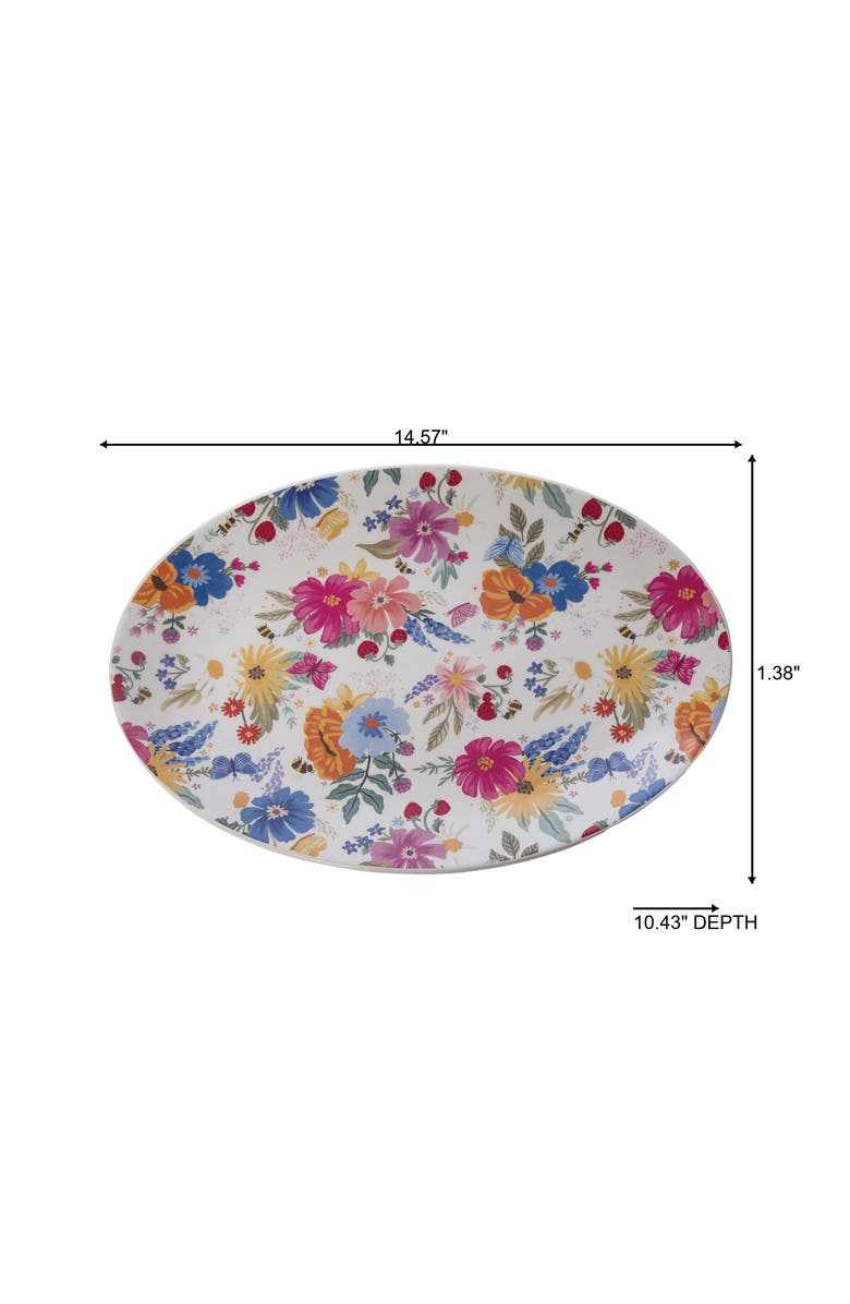 Transpac Dolomite Floral Spring Platter Multicolored for Spring Serving and Entertaining, Alternate, color, Multicolored