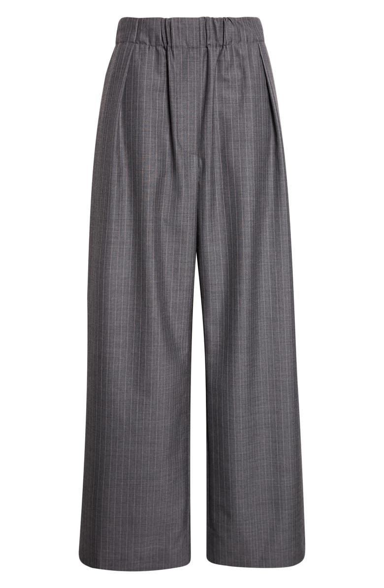 Jil Sander Pleated Pinstripe Elastic Waist Wool Wide Leg Pants, Alternate, color, Koala