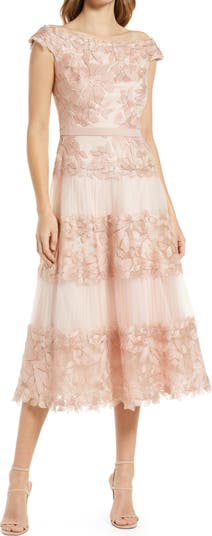 TADASHI SHOJI オフショルダー刺繍ドレス S~M タダシショージ TADASHI SHOJI 【訳あり新品】オフショルダー ハイロー