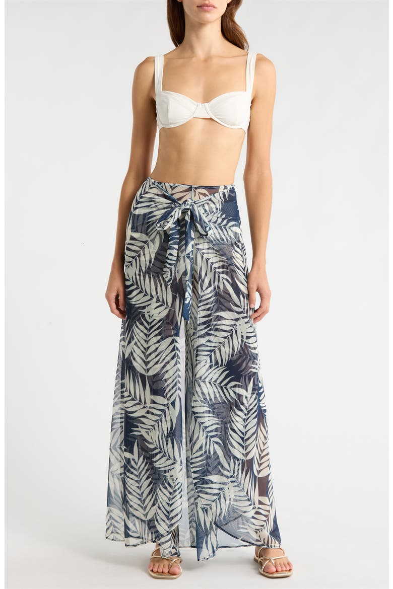 Floral Tie Waist Wide Leg Cover-Up Pants, Main, color, NAVY PARADISE FOLIAGE