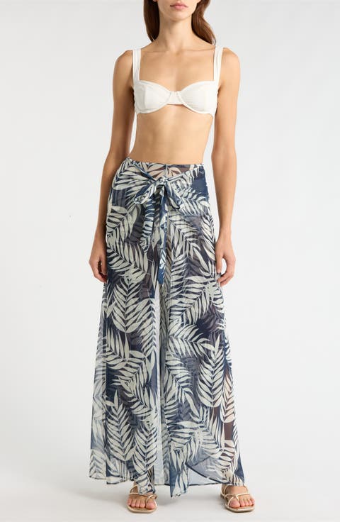 Floral Tie Waist Wide Leg Cover-Up Pants