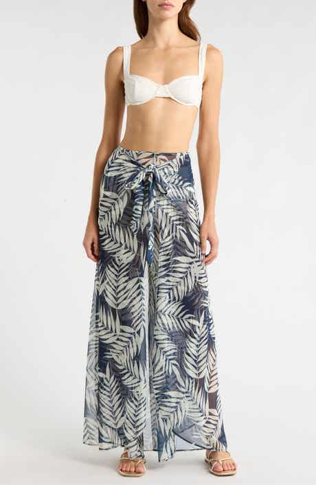 Floral Tie Waist Wide Leg Cover-Up Pants