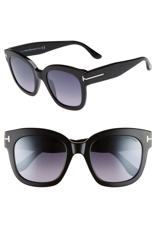 Tom Ford Beatrix 52mm Polarized Lens Oversize Square Sunglasses In Shiny Black/smoke Mirror