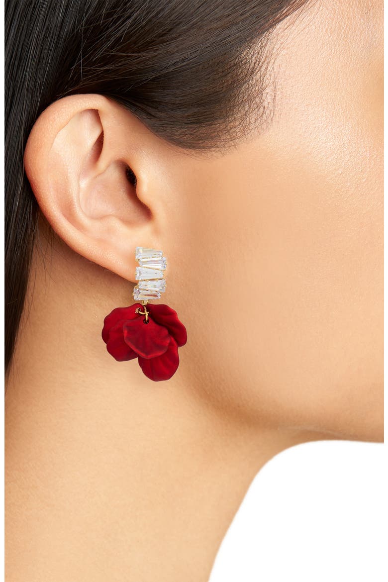 Carla Cubic Zirconia Rose Petal Drop Earrings, Alternate, color, RED