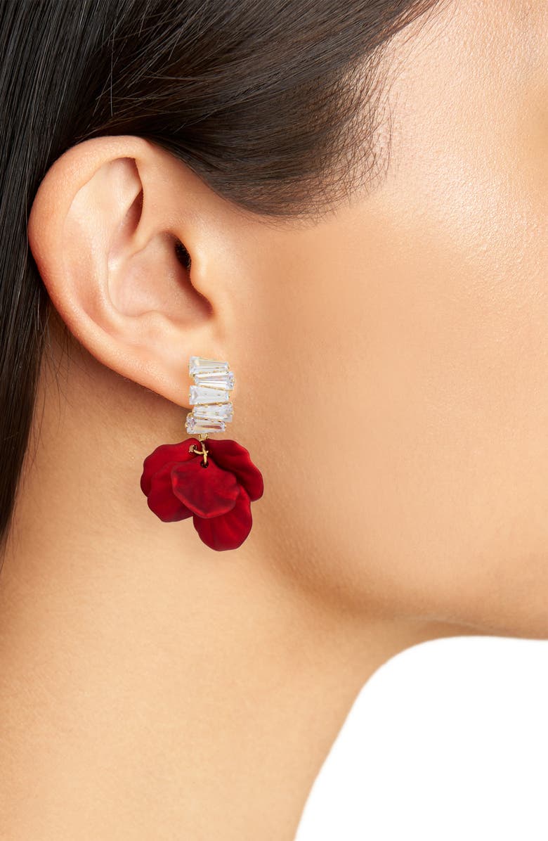 EYE CANDY LOS ANGELES Carla Cubic Zirconia Rose Petal Drop Earrings, Alternate, color, Red