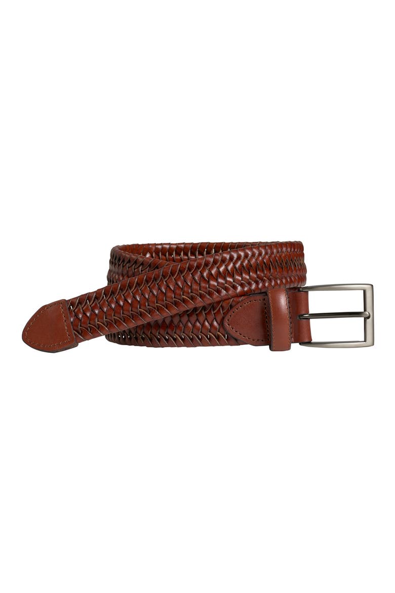 Braided Leather Belt, Main, color, COGNAC