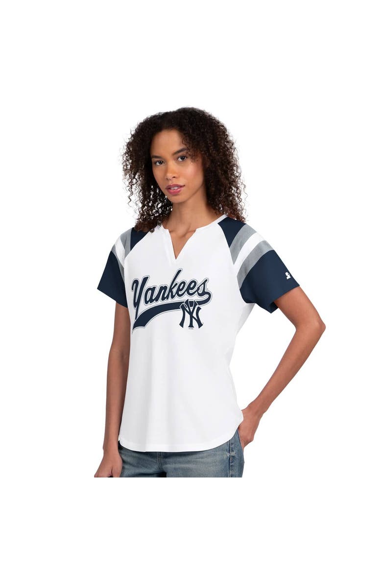 Women's Starter  White New York Yankees Game On Notch Neck Raglan T-Shirt, Main, color, White