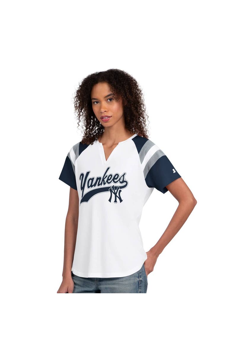 STARTER Women's Starter  White New York Yankees Game On Notch Neck Raglan T-Shirt, Main, color, White