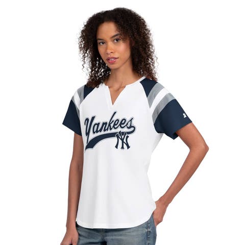 Women's Starter  White New York Yankees Game On Notch Neck Raglan T-Shirt