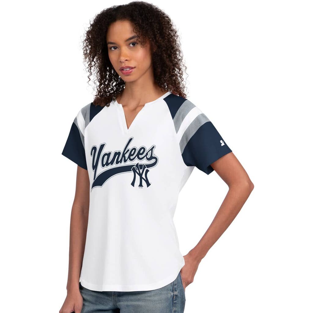 Starter White New York Yankees Game On Notch Neck Raglan T-shirt