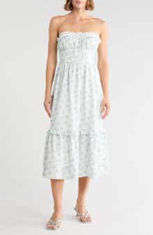 Floral Strapless Ruffle Hem Midi Dress