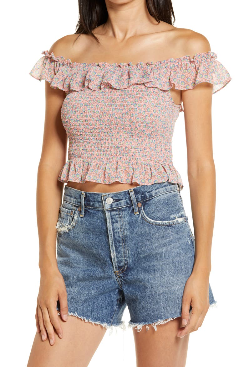 Ruffle Smocked Tank Top, Main, color, DITSY BLUE FLORAL