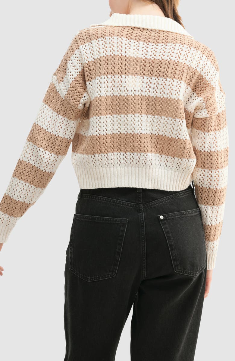 Lush Stripe Open Stitch Half Zip Sweater, Alternate, color, Taupe Cream
