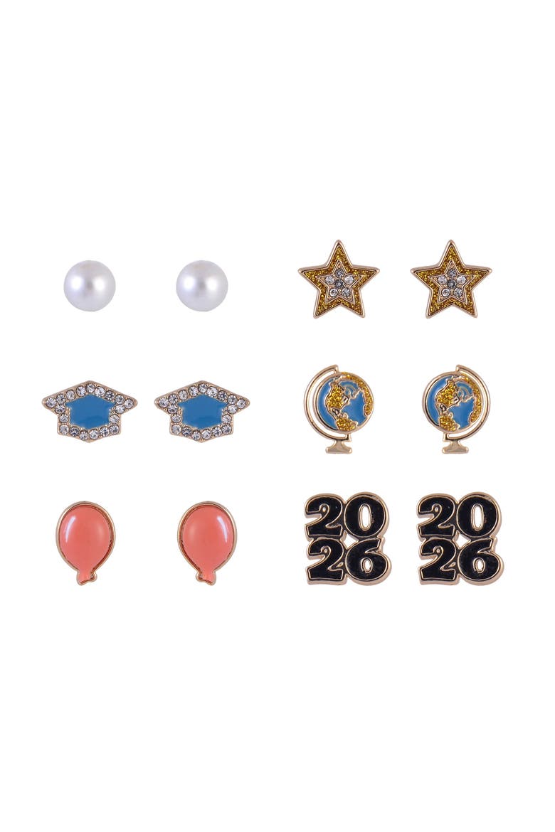 2026 Graduation 6 Pack Stud Earring Set, Main, color, Black