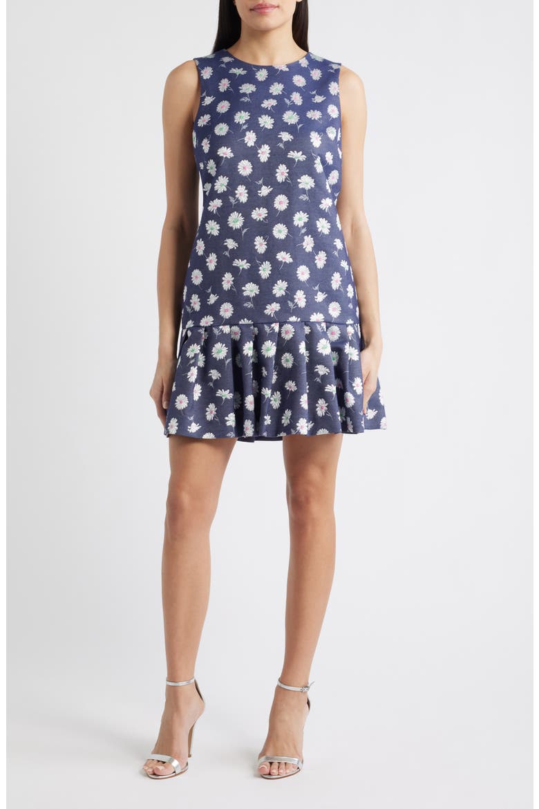Joey Metallic Floral Cotton Blend Dress, Main, color, LOW TIDE NAVY PETAL