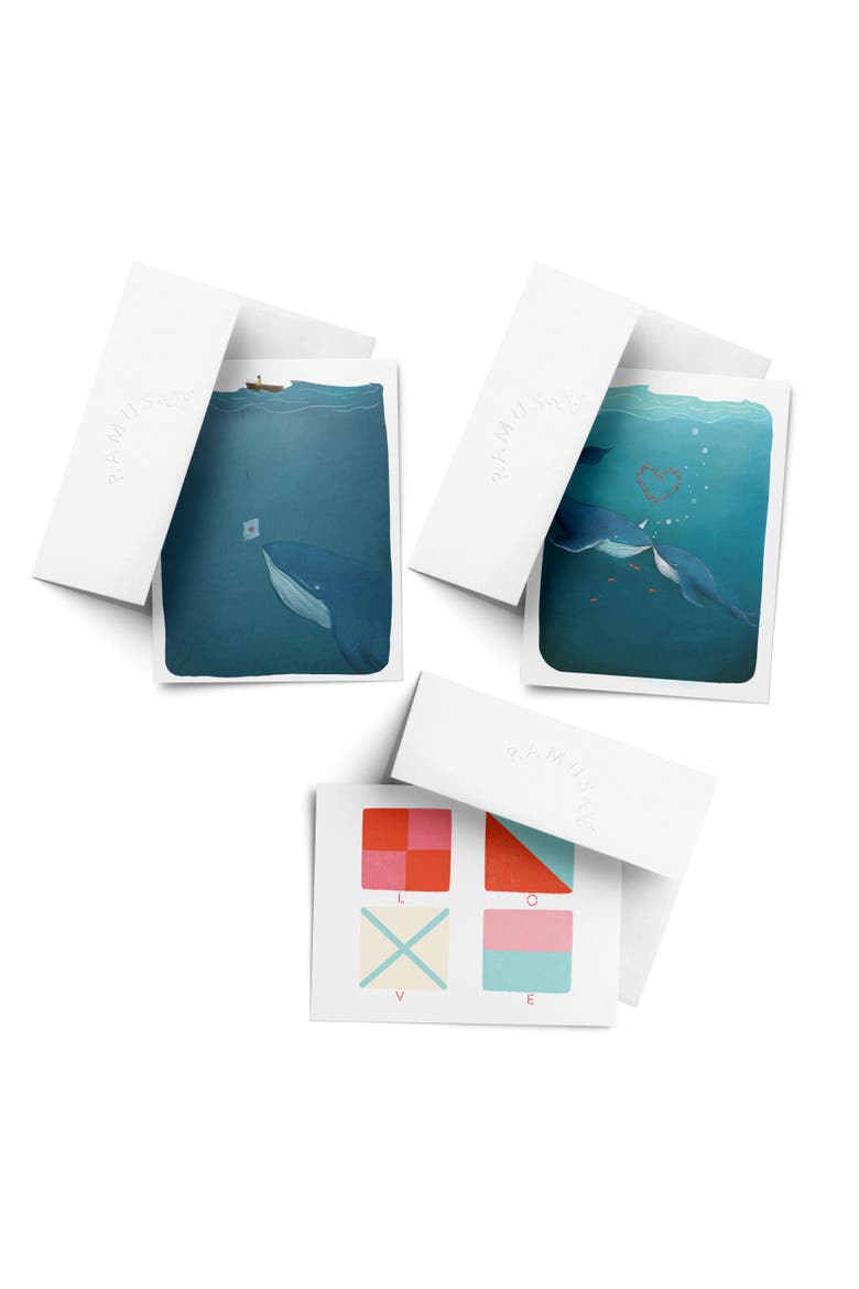 Love/Valentine's Assorted Greeting Card Pack (3ct) "Love Note Whale, Whales, LOVE Nautical Flags", Main, color, Multi-Pack