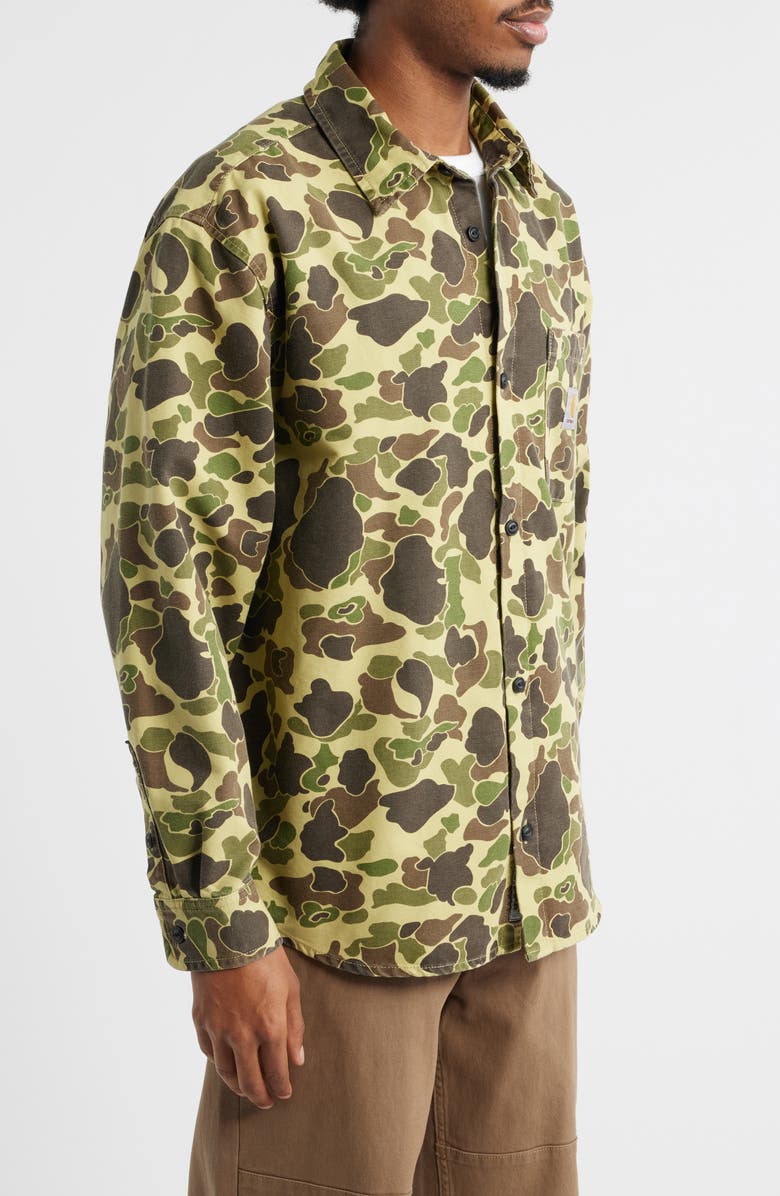 Carhartt Work In Progress Camo Duck Cotton Canvas Button-Up Shirt, Alternate, color, Camo Duck Green Stone Washed