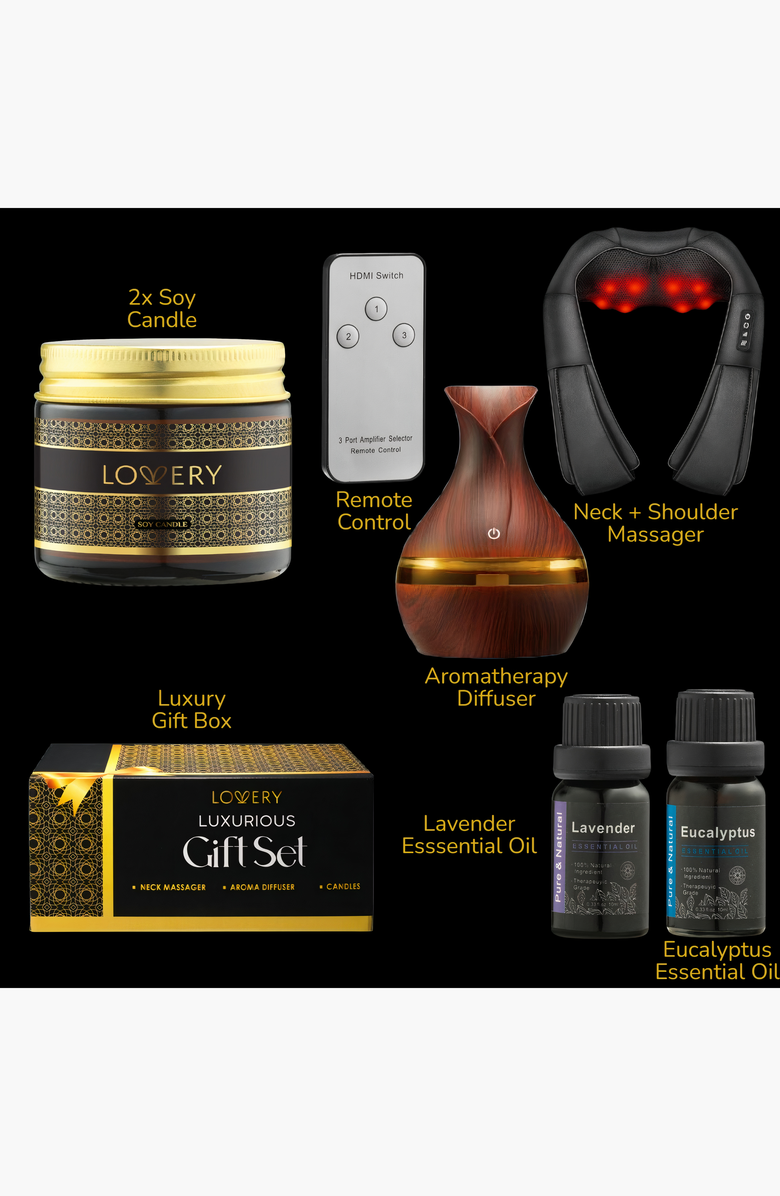 Lovery Ultimate Relaxation Gift Set with Neck Massager, Aroma Diffuser, Lavender and Eucalyptus Oils, and Soy Candles, Alternate, color, NO COLOR